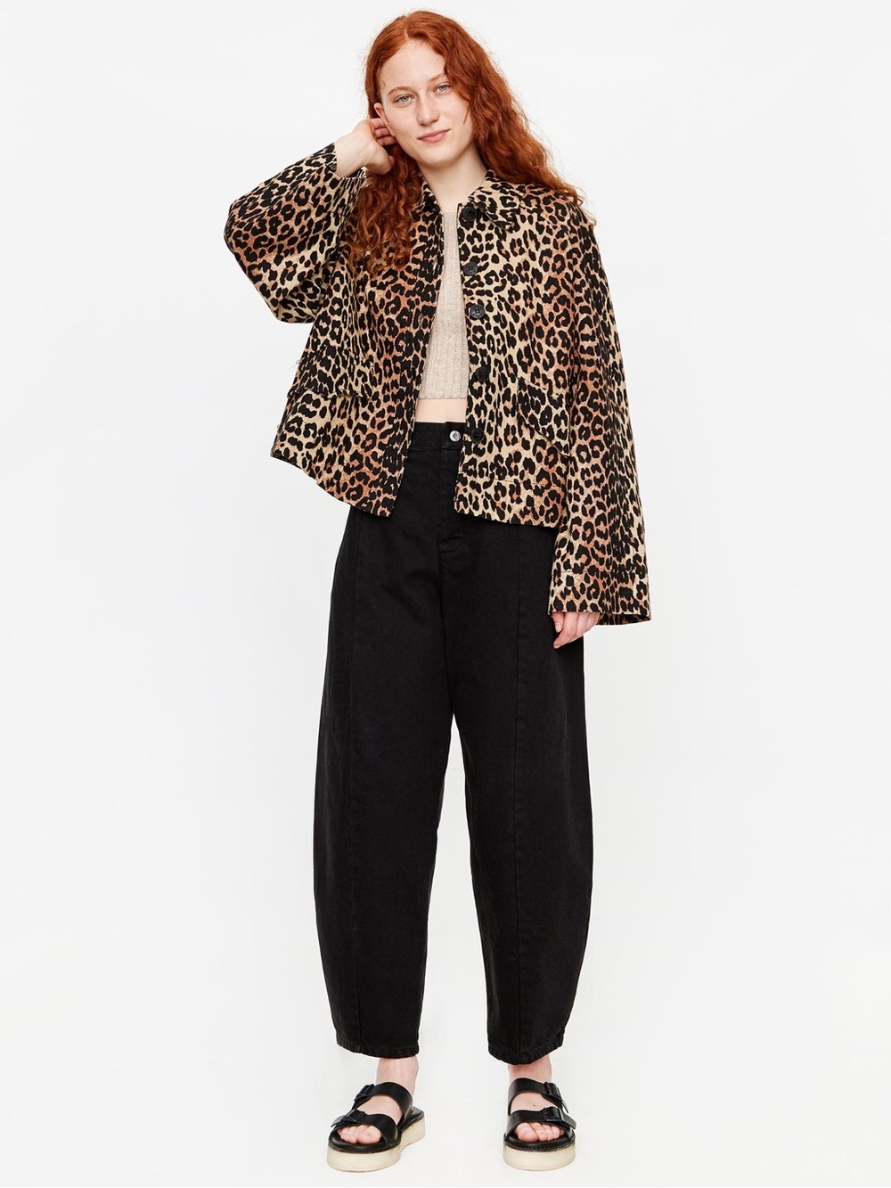 Ganni Linen Canvas Jacket - Leopard